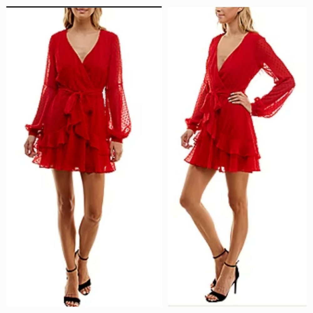 B. Smart Juniors Long Sleeve Red Warp Dress Holidays Party Sz 5
